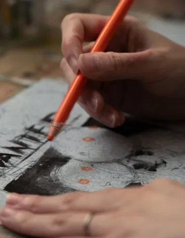 Painting on clothing-derived paper.
